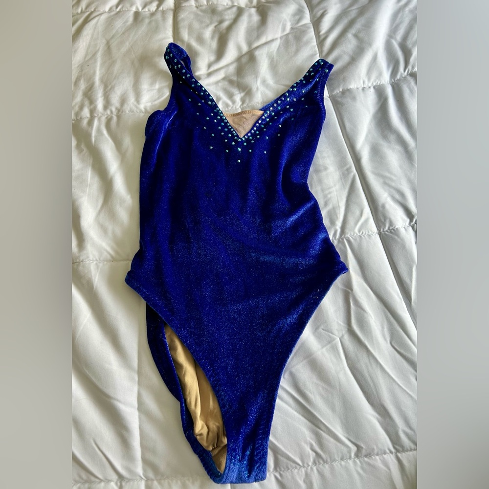 Shimmery velvet blue dance leotard
